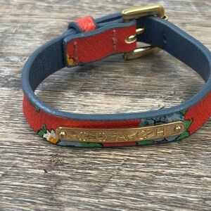 Coach Floral Leather Strap Bracelet | Gold Logo Plate | Multicolor Red/Blue